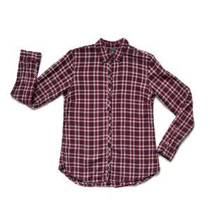 Eddie Bauer flannel button down, red plaid, XS